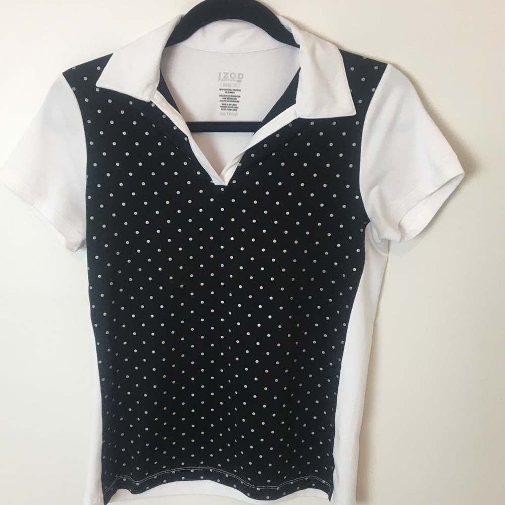 Izod Black and White Polka Dot Short Sleeve Top